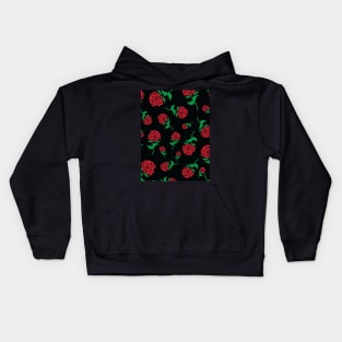 Red Rose Hand Drawn Roses Pattern Kids Hoodie